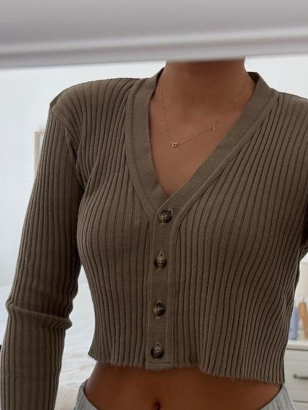 Woolworths  Ribbed V‑Neck Button Front Cropped Top - Brown🌺NEVER USED NEW🌺